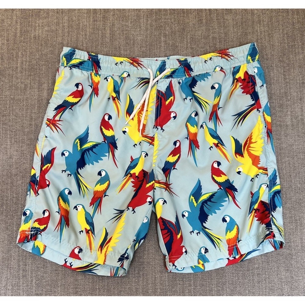 Valor Collective Parrot Print Swim Trunks Men's XL Blue Tropical Shorts